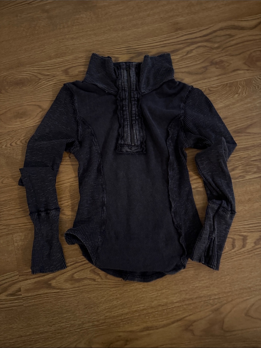 Free people We The Free Black Ribbed Half-Zip Turtleneck Sweater
